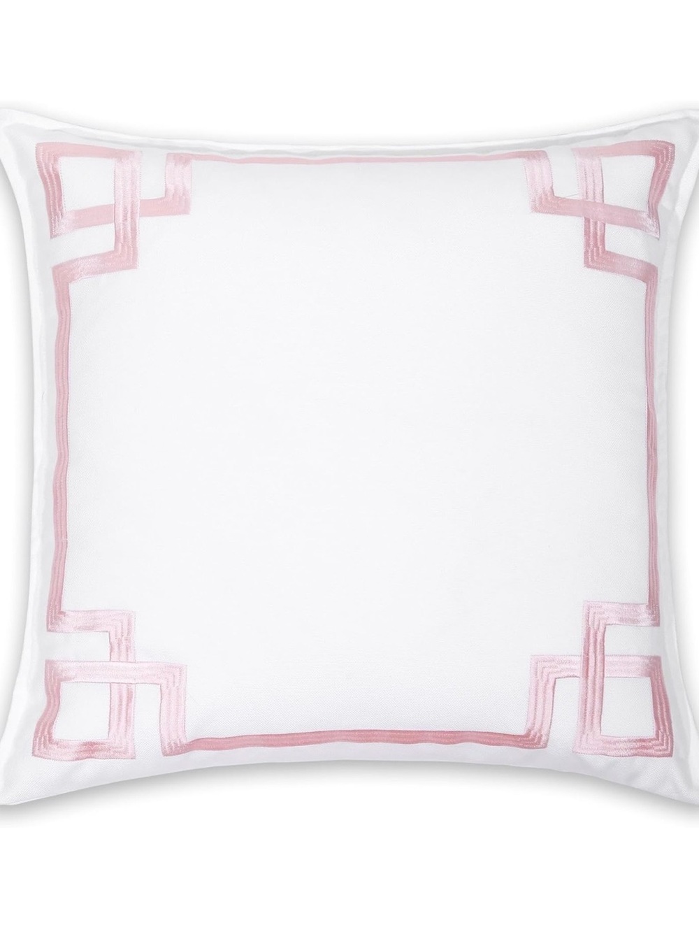 3 Embroidered White Pillowcover with Pink Geometric Border